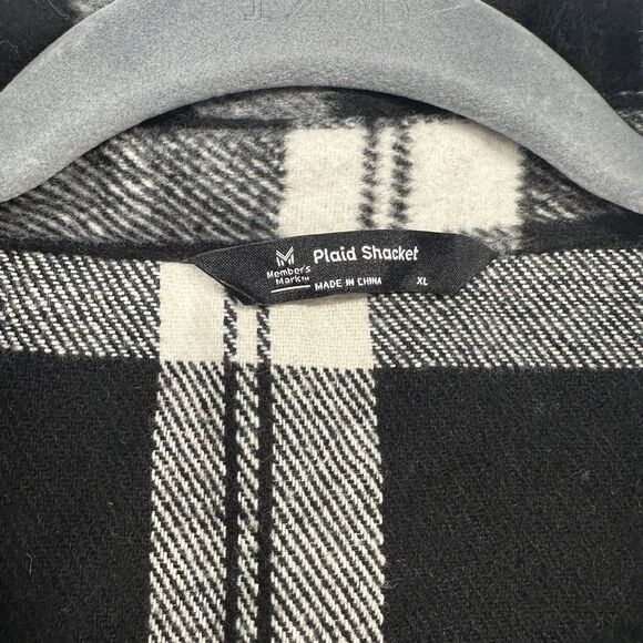Shacket Members Mark Womens XL Relax Fit Long Sleeve Black White Plaid Midweight - Picture 3 of 10